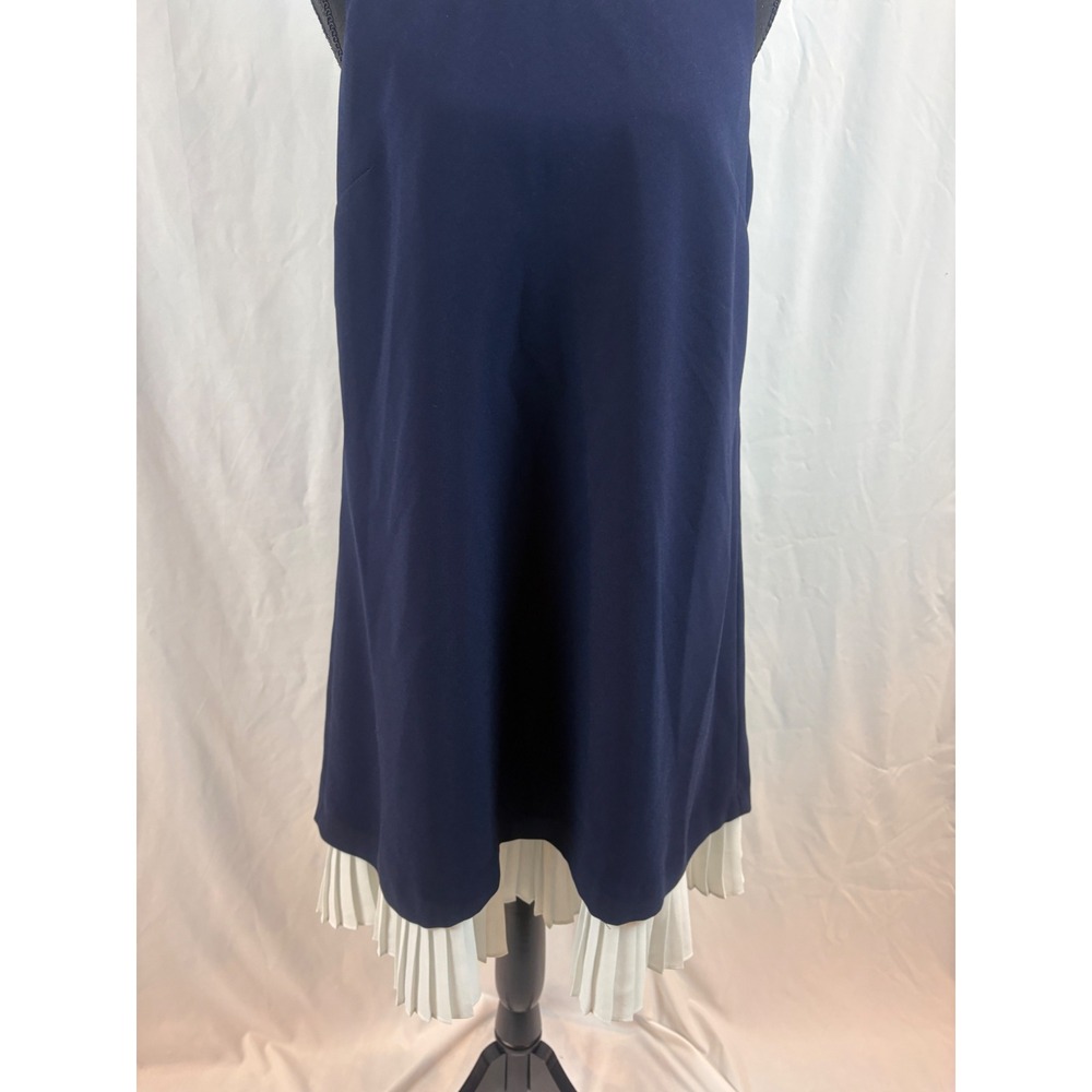 Nanette Lepore Navy Blue Shift Dress Lace Collar Pleated Hem Sleeveless Size 6 - Picture 7 of 14